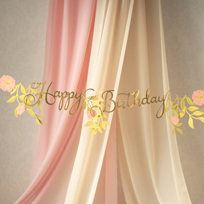 Pink & Gold Happy Birthday Banner | Floral Birthday Decoration