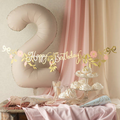 Pink & Gold Happy Birthday Banner | Floral Birthday Decoration
