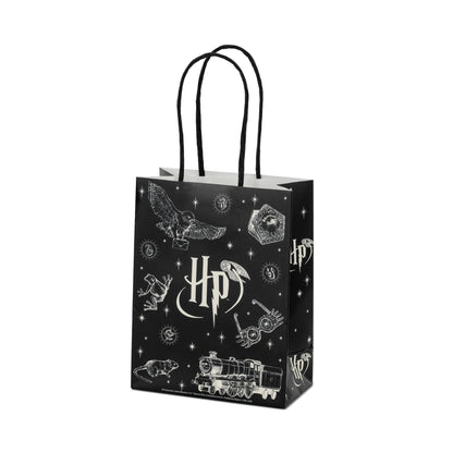 Black Harry Potter party bag with handles and magical Hogwarts illustrations