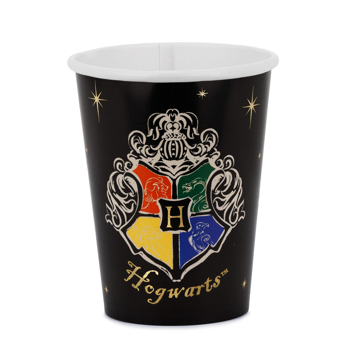 Harry Potter Hogwarts crest paper plate with Gryffindor, Slytherin, Hufflepuff and Ravenclaw house designs