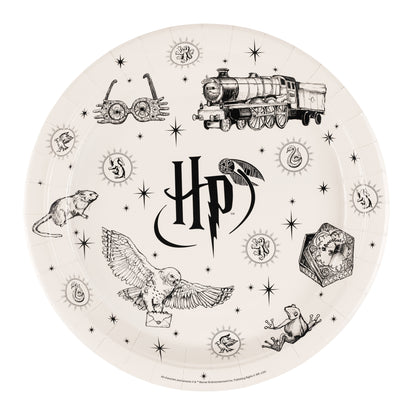 Harry Potter Hogwarts paper party plate with HP logo and magical illustrations