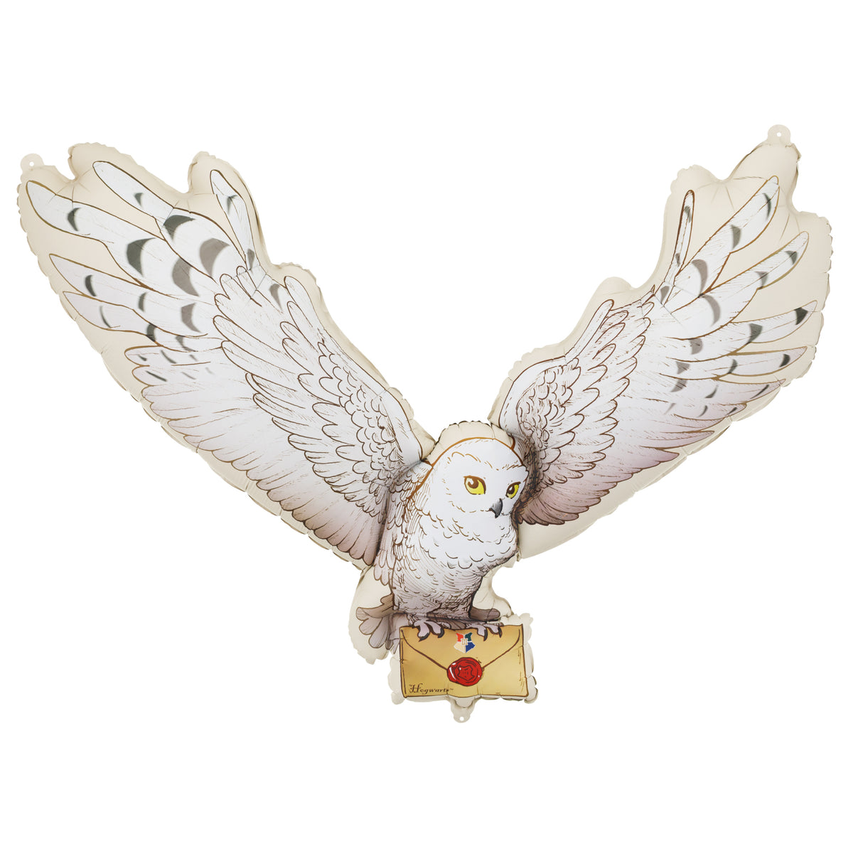 Harry Potter Hedwig foil balloon with Hogwarts letter. Giant 112 x 78cm owl balloon for Harry Potter birthdays and wizard parties.