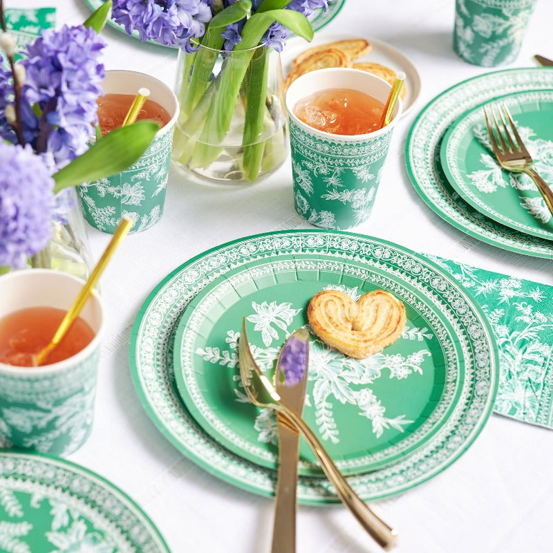 Disposable Cups for special Occasions | Emerald Green Toile Paper Cups by Coterie UK
