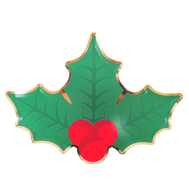 Christmas Holly Leaf Shaped Paper Plates