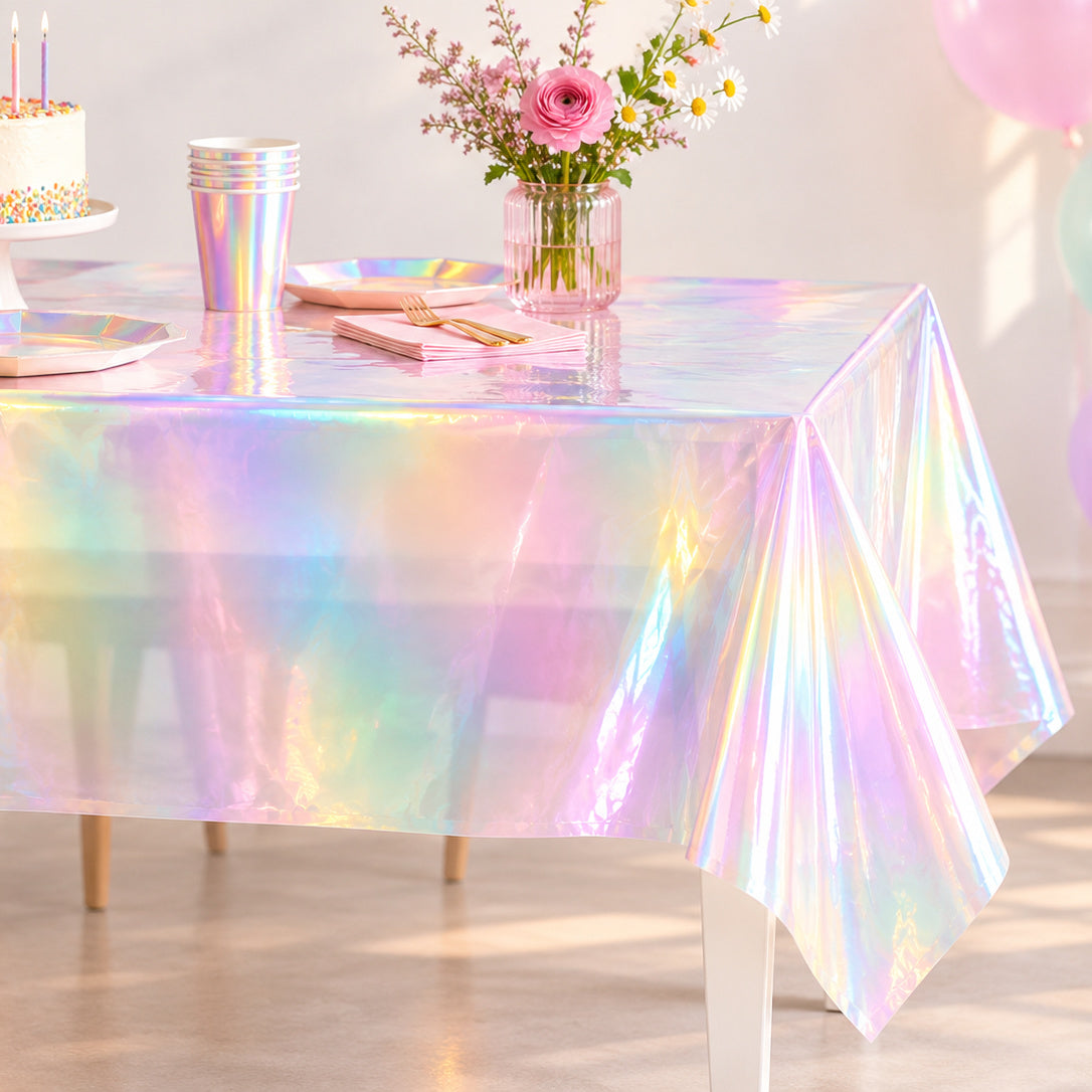 Iridescent Plastic Tablecloth | Rainbow Party Table Cover