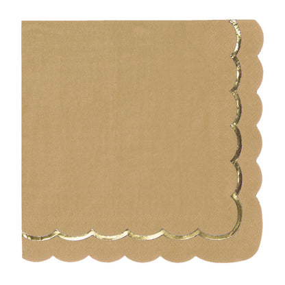 Kraft paper napkins with scalloped edges and gold detailing