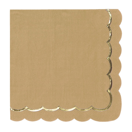 Kraft paper napkins with scalloped edges and gold detailing