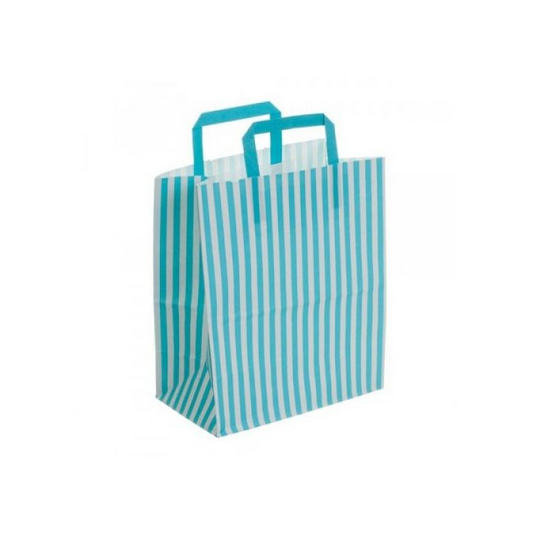 Large Blue Striped Paper Bag With Handles