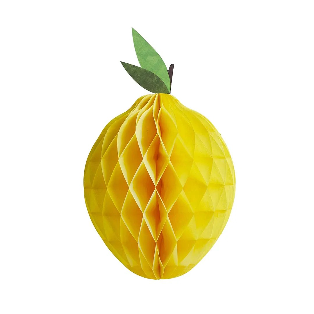 Yellow lemon honeycomb hanging decorations with green leaves