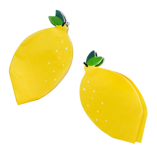 Lemon shaped paper napkins with green leaf detail