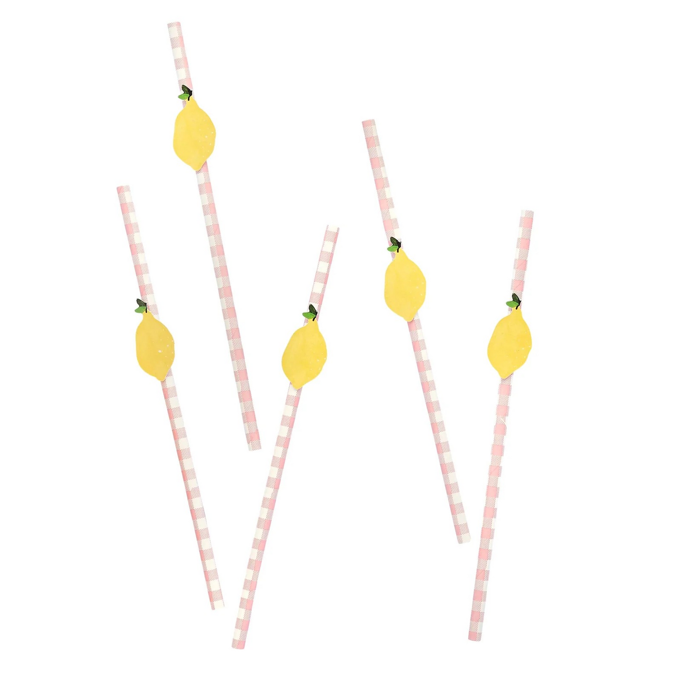 Lemon and pink gingham paper straws with lemon decorations