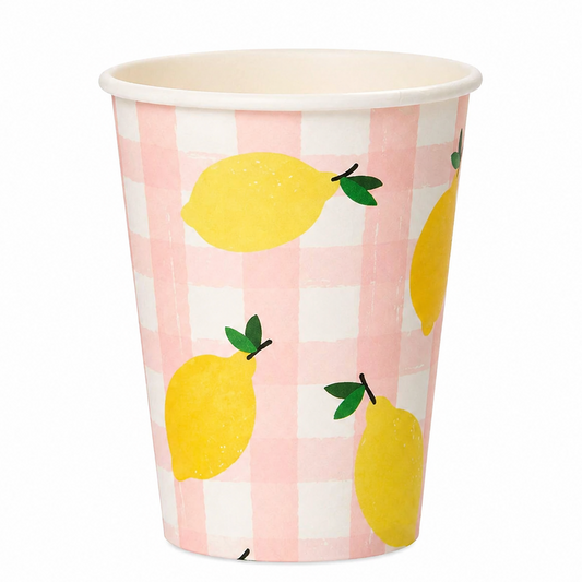 Lemons and gingham paper party cups