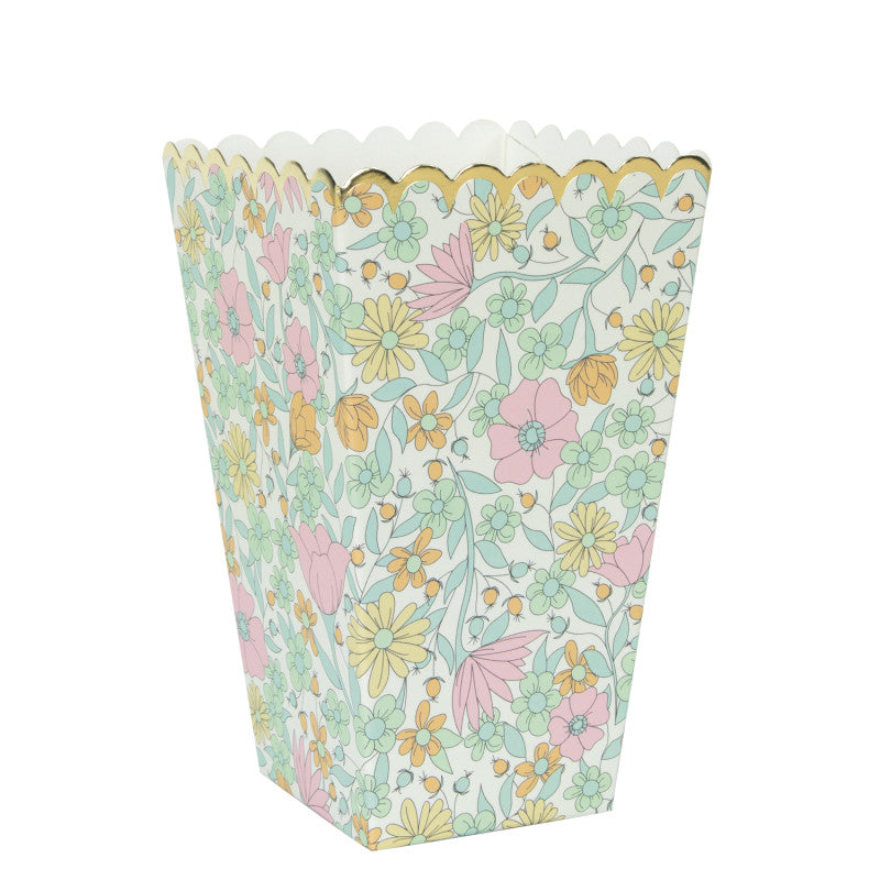 Madeleine scalloped floral popcorn and treat boxes with gold foil detail