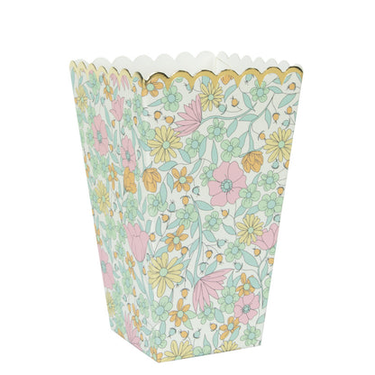 Madeleine scalloped floral popcorn and treat boxes with gold foil detail