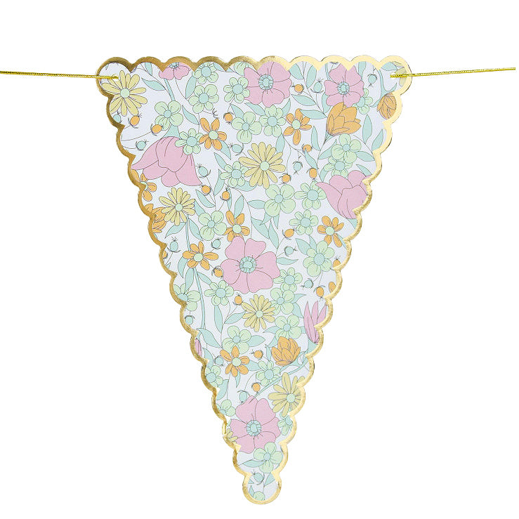 Madeleine scalloped floral and gold bunting garland with 12 pennant flags