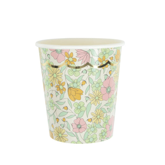 Madeleine scalloped floral party cups with gold foil detail