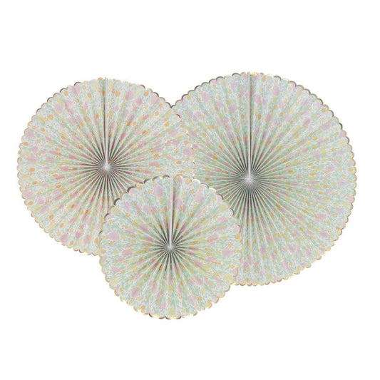 Madeleine Scalloped Paper Fan Rosettes – Floral Gold Foil Party Fans (Set of 3)