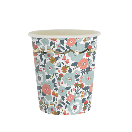 Margot scalloped floral party cups with gold foil detail