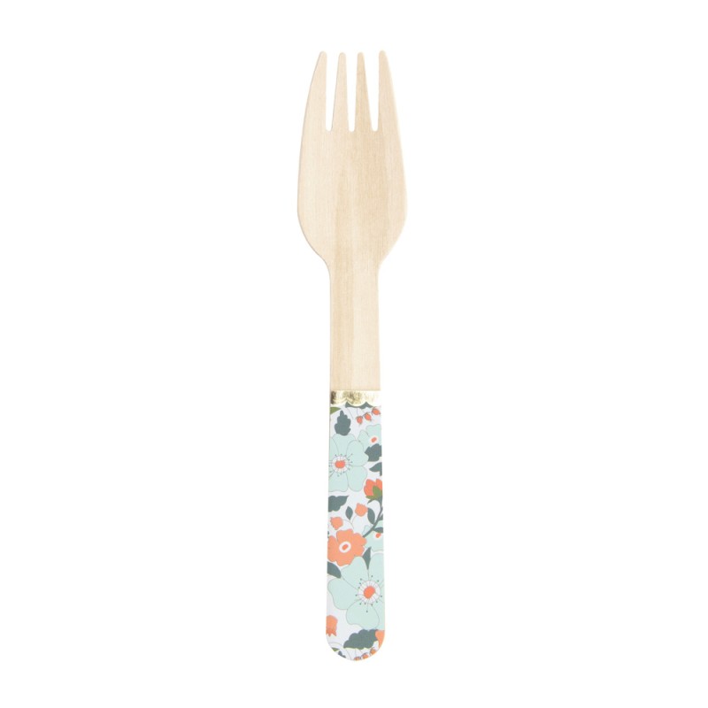 Margot Floral Print Disposable Wooden Forks (8 Pack)