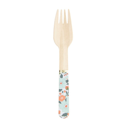 Margot Floral Print Disposable Wooden Forks (8 Pack)