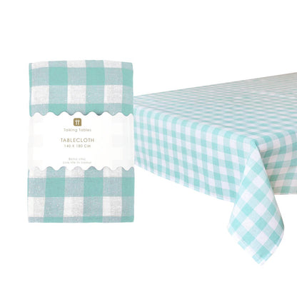 Mint Gingham Fabric Tablecloth
