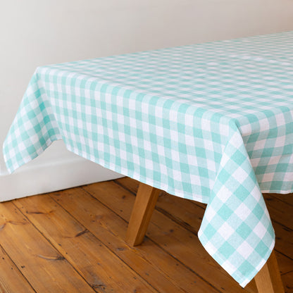 Mint Gingham Fabric Tablecloth