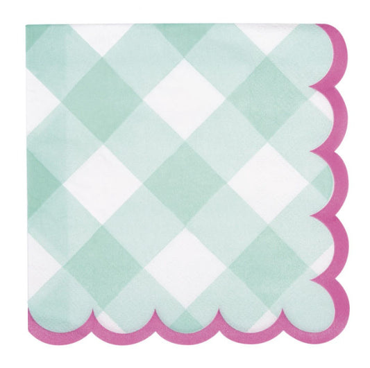 Mint and Pink Gingham Print Party Napkins UK