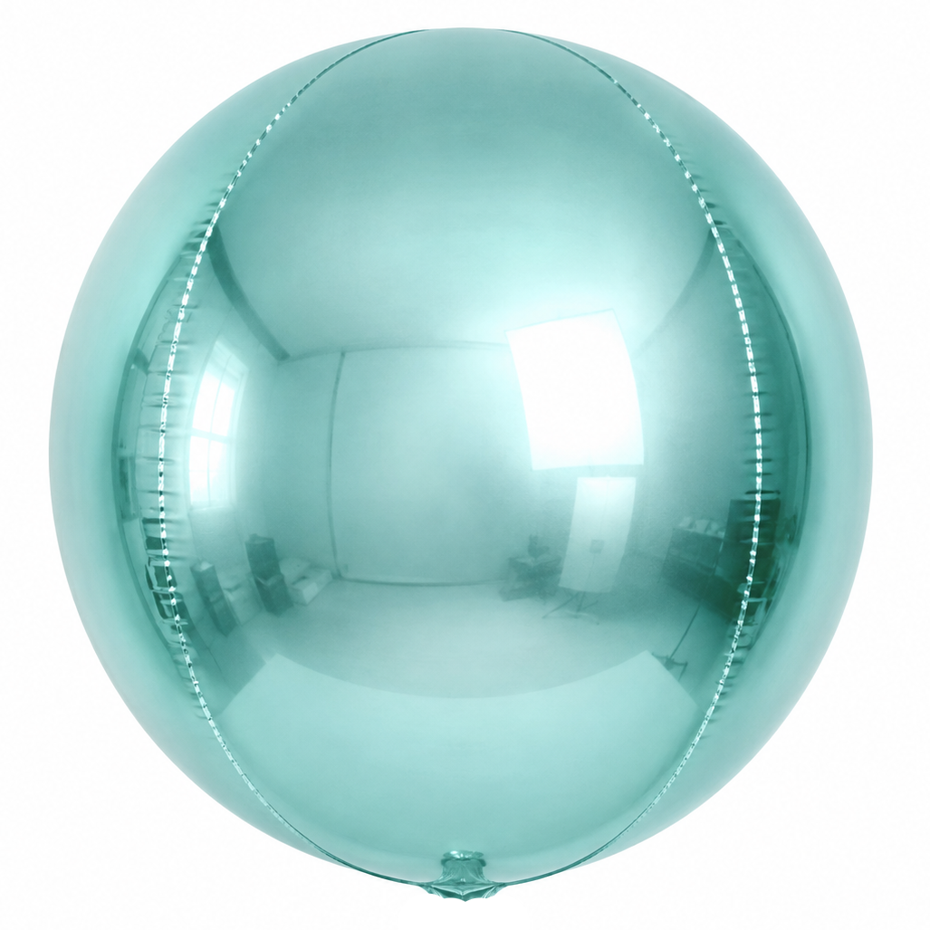 A large, round metallic Globe or Orb foil balloon 