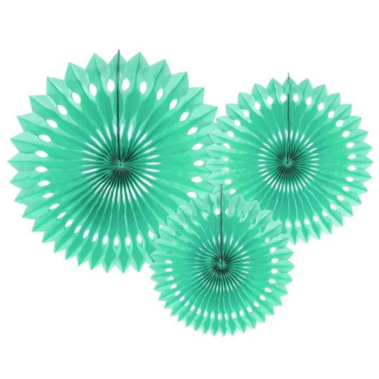 Mint Paper Fans Set Of 3 Fan Decorations