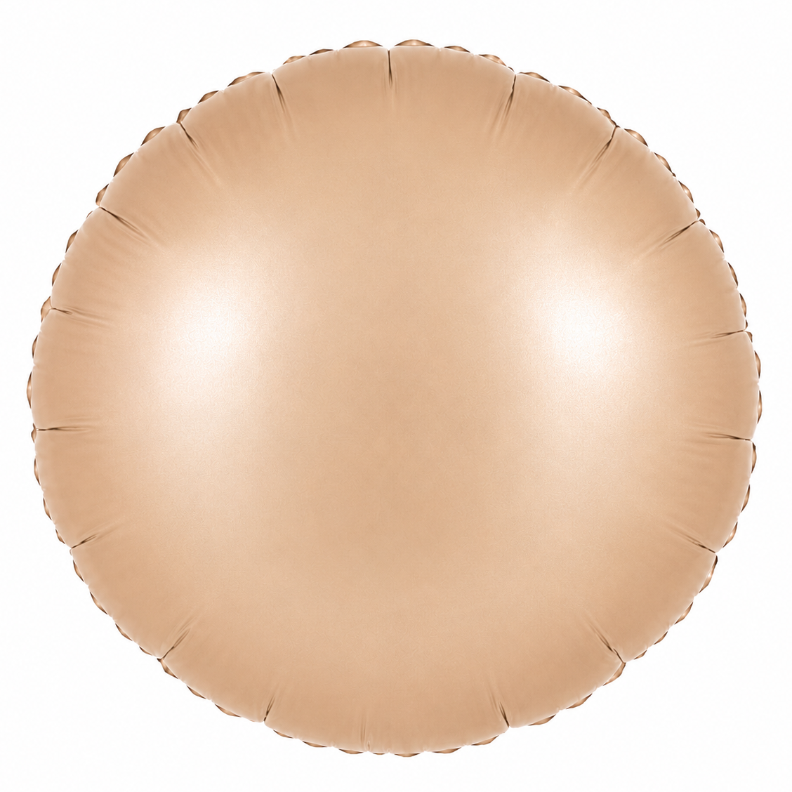 A round metallic foil balloon in a champagne beige color, isolated on a solid white background.