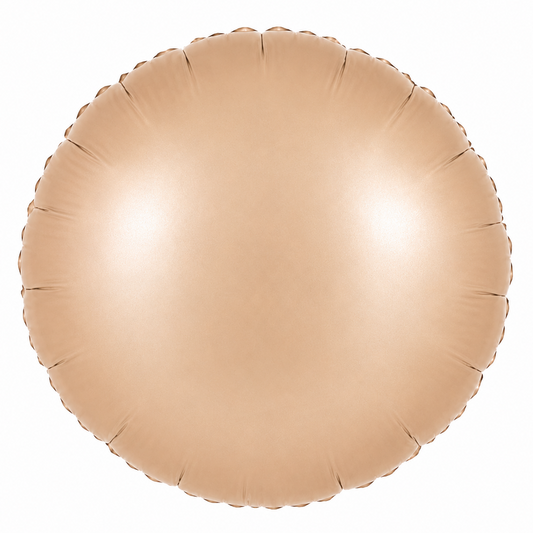 A round metallic foil balloon in a champagne beige color, isolated on a solid white background.