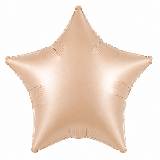 A metallic star-shaped foil balloon in a nude color, isolated on a solid white background.
