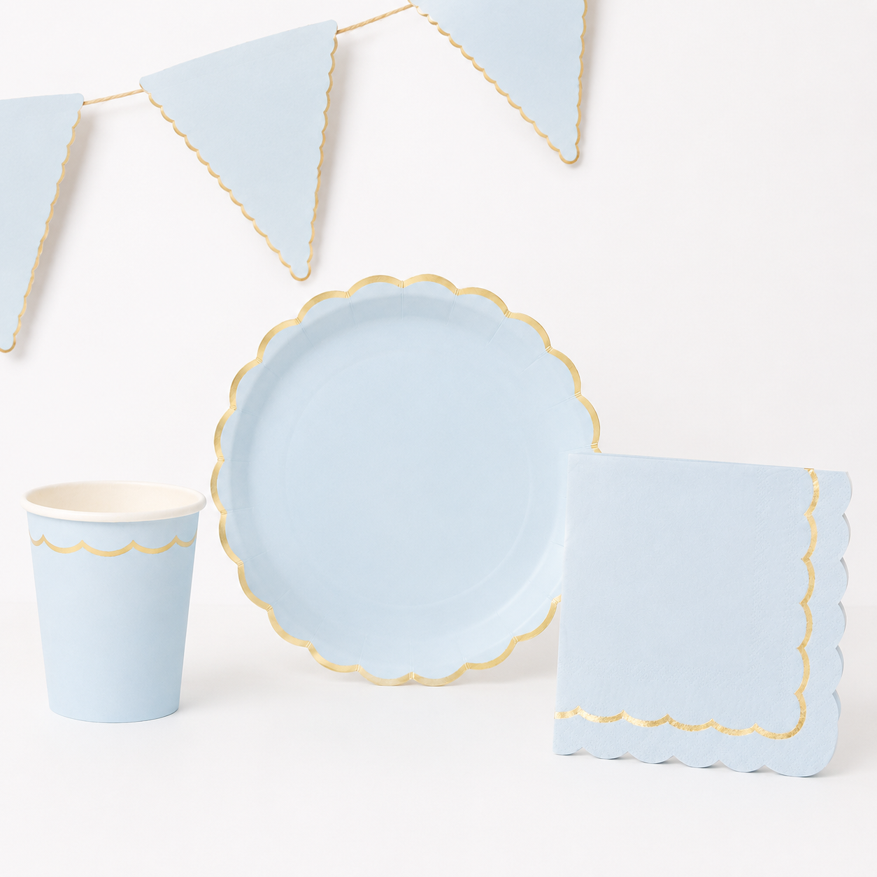 Pale Blue Party Supplies with a touch of gold details