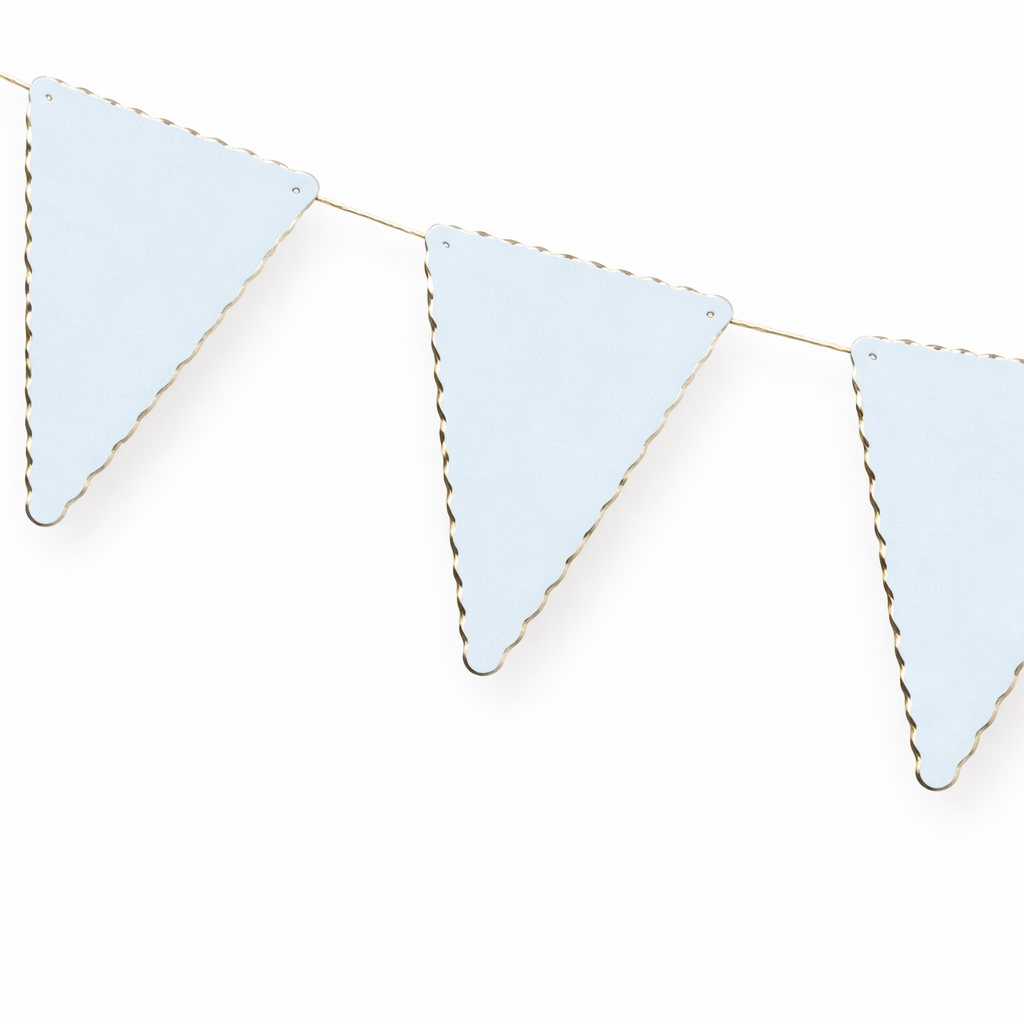 Pale Blue Scalloped Floral & Gold Bunting Garland