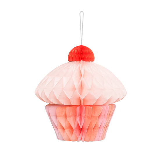 Pastel honeycomb paper cupcake decoration with hanging ribbon for party decor