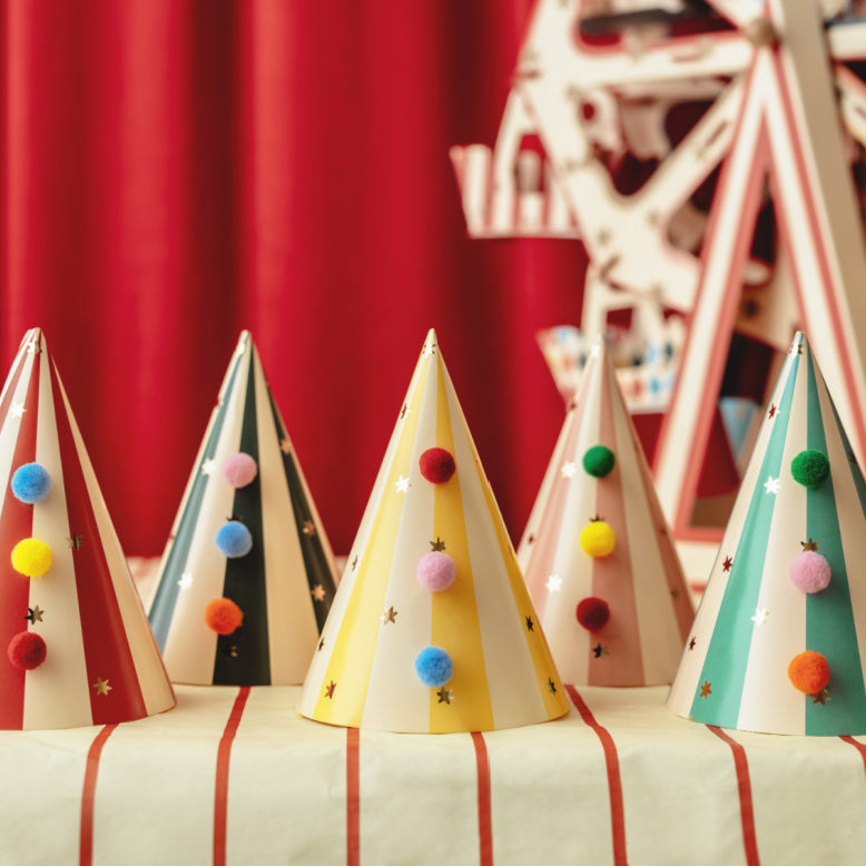 Striped Party Hats with Pompoms