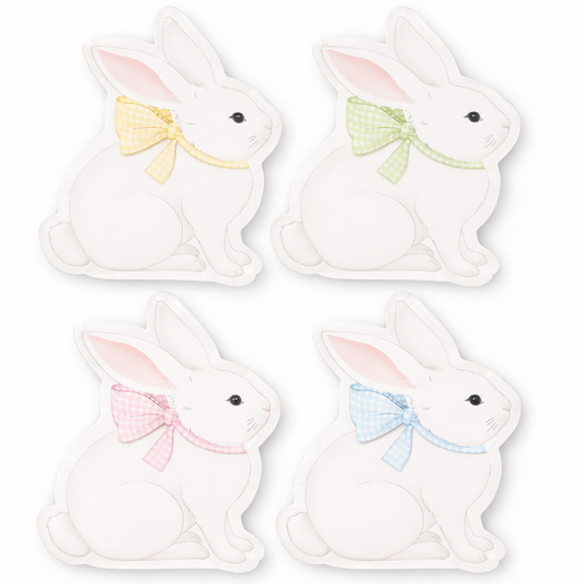 Bunny Shaped Paper Plates | Pastel Gingham  Easter Party Plates 