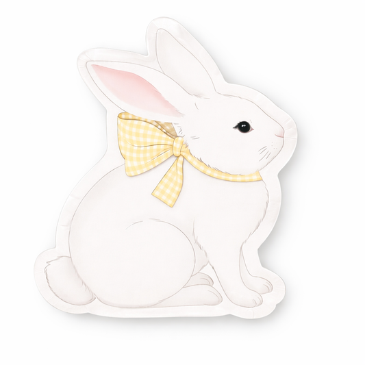 Bunny Shaped Paper Plates | Yellow Pastel Gingham  Easter Party Plates 