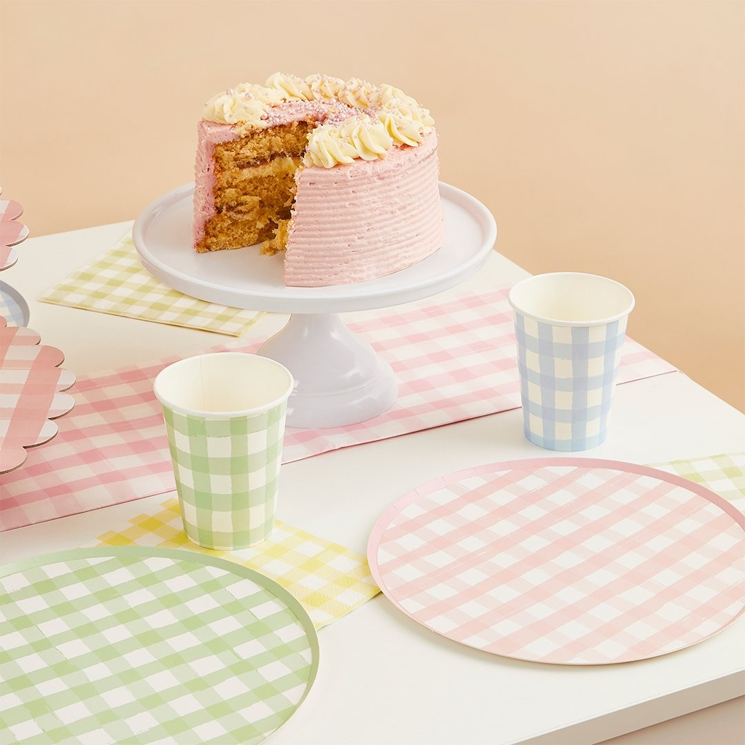 pastel gingham cups in a 4-color assortment - yellow pink blue green