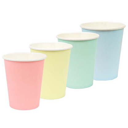 four shades of pastel party cups