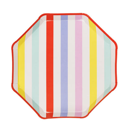 Octagonal plate with pastel stripes on a white background