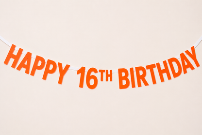 A neon orange 'HAPPY 21ST BIRTHDAY' Custom Made Personalised Banner Choose your Age