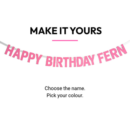 Personalized birthday banner with customizable name on a white background