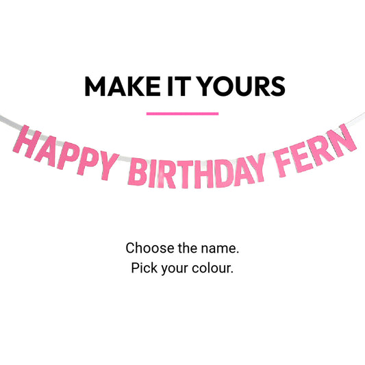 Personalized birthday banner with customizable name on a white background