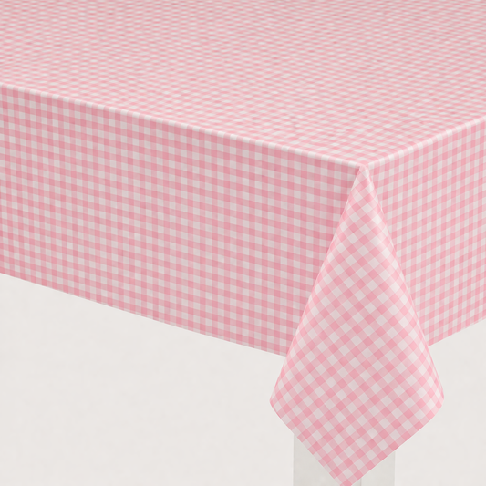 pink gingham paper party tablecloth