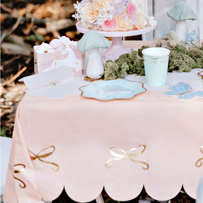 Pink and Gold Bow Party Tablecloth