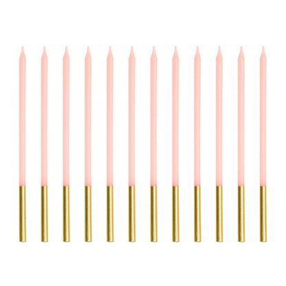 Extra Tall Pink Gold Birthday Candles | 14cm Modern Cake Candles