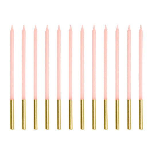 Extra Tall Pink Gold Birthday Candles | 14cm Modern Cake Candles