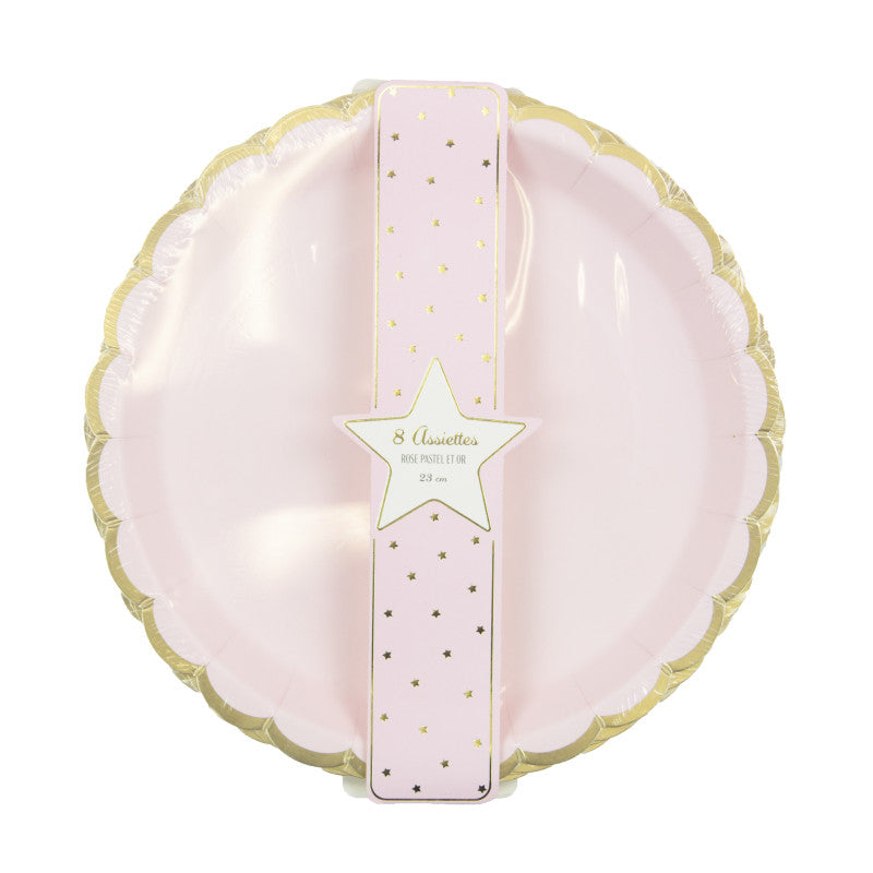 Pale Pink And gold Scalloped edge Paper Plates