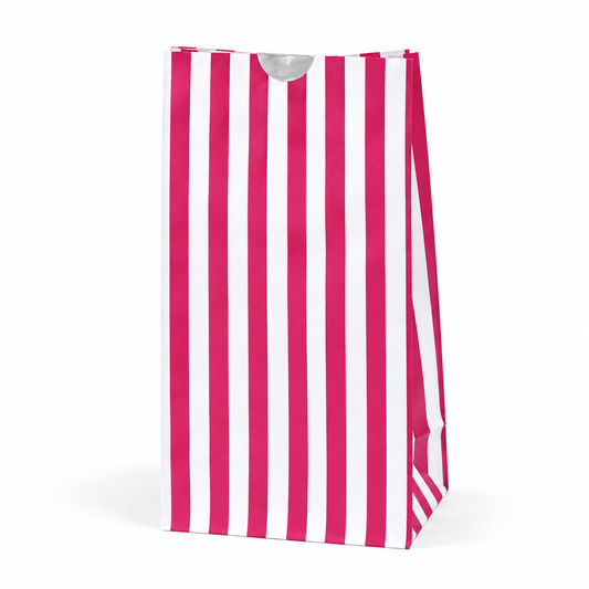 Pink and White Striped Paper Party Bags with Block Bottoms